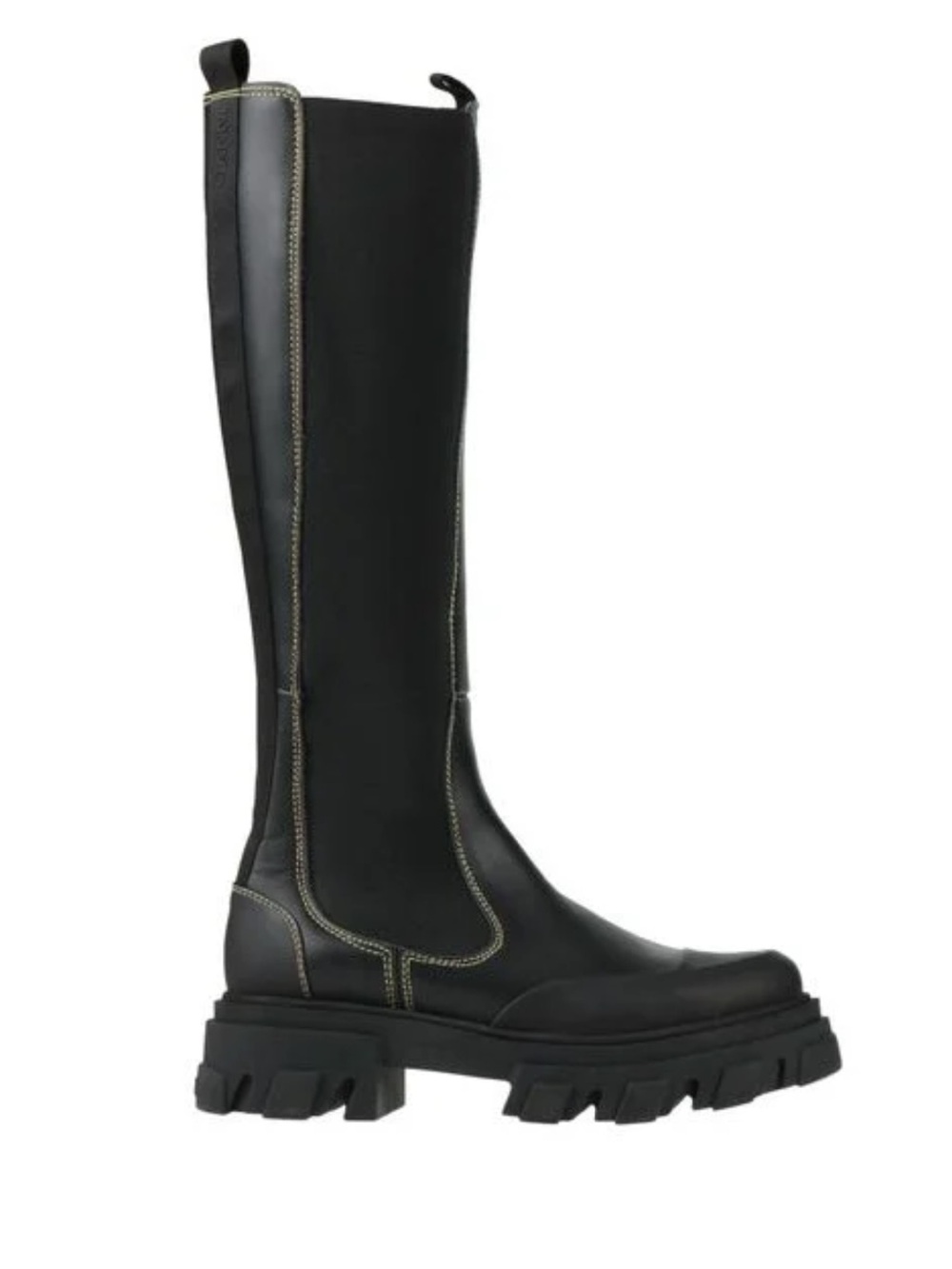 Ganni Black Over-the-Knee Lug Sole Boot with Contrast Stitching